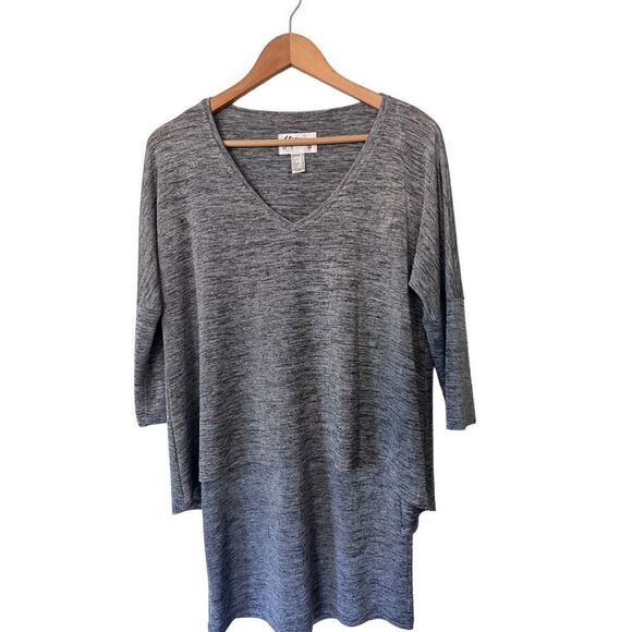 Joseph Ribkoff Layered 3/4 Sleeve V-Neck Tunic Top Silver Marled Gray Size 4 - Picture 2 of 12
